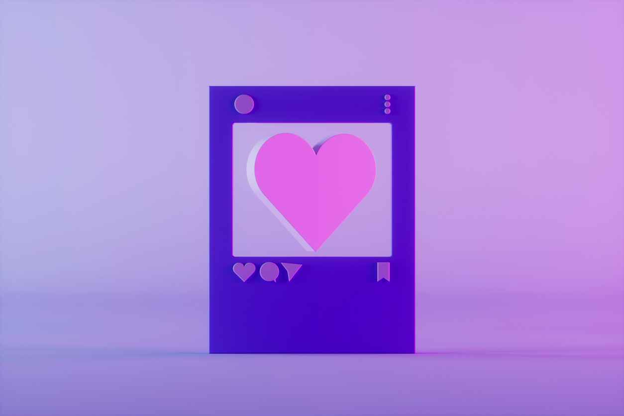 Social Media Window Concept with Hearts Neon Lighting Background,