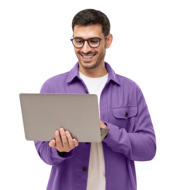 a man holding a laptop