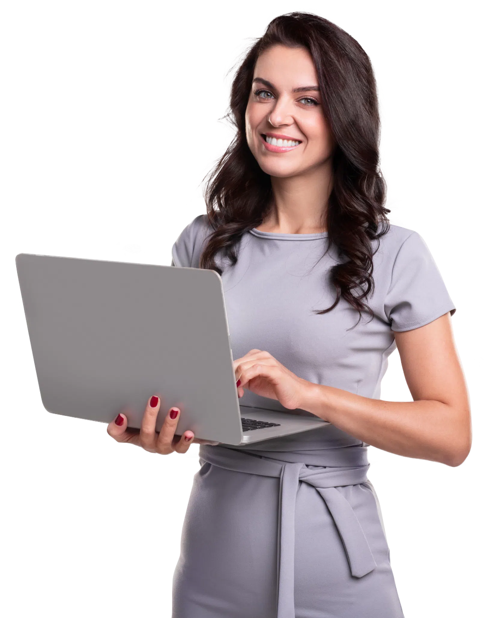 a woman holding a laptop